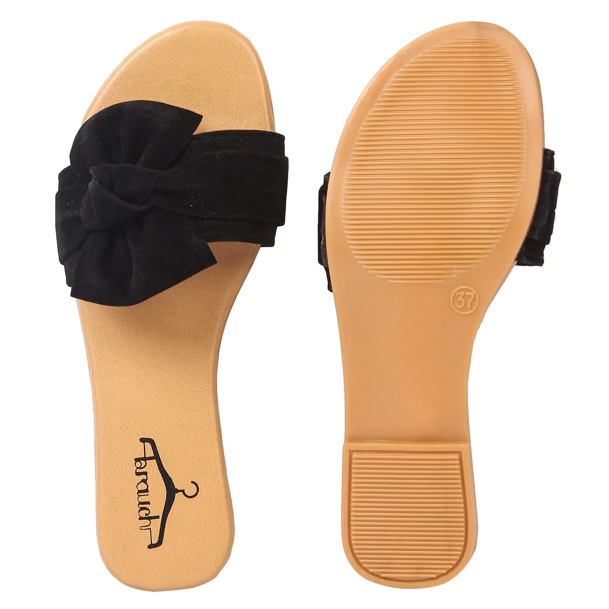Brauch Women's Black Suede Bow Flats Slides