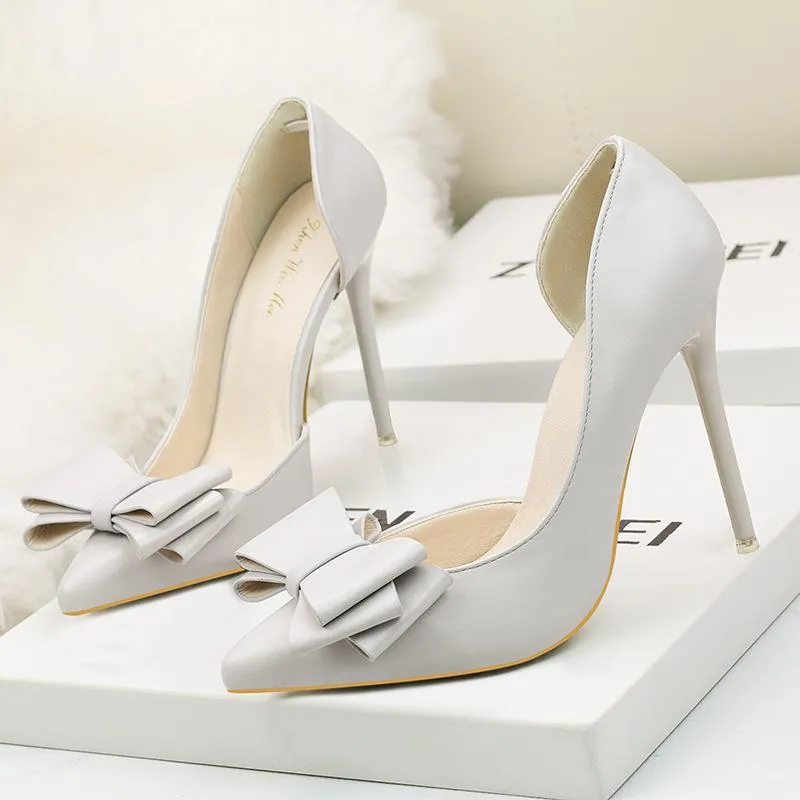 Chicvane Womens Solid Bowknot Pointed Toe Stiletto Heel Bridal Pumps