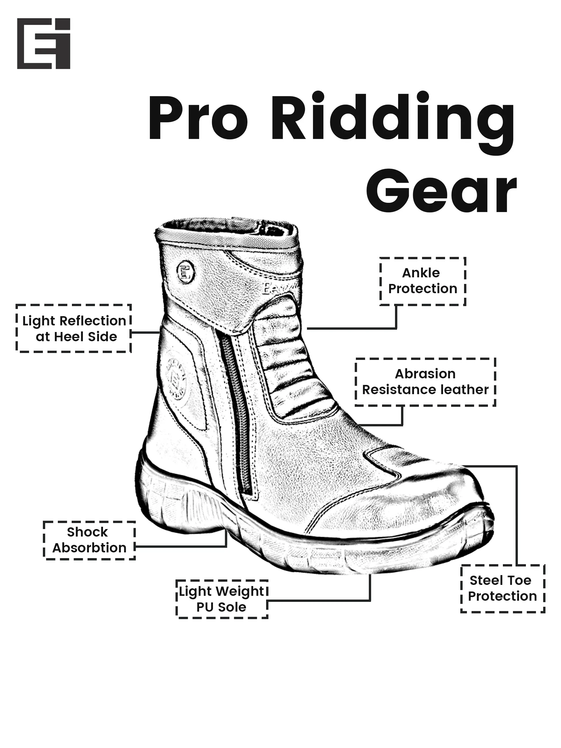 Eego Italy Rider-1, Water Resistant Biker boot/Motorcycle riding boot, real leather upper & anti slip sole with steel toe protection, padded in socks, 3M Reflectors,lace free and walkable with shin and ankle protection