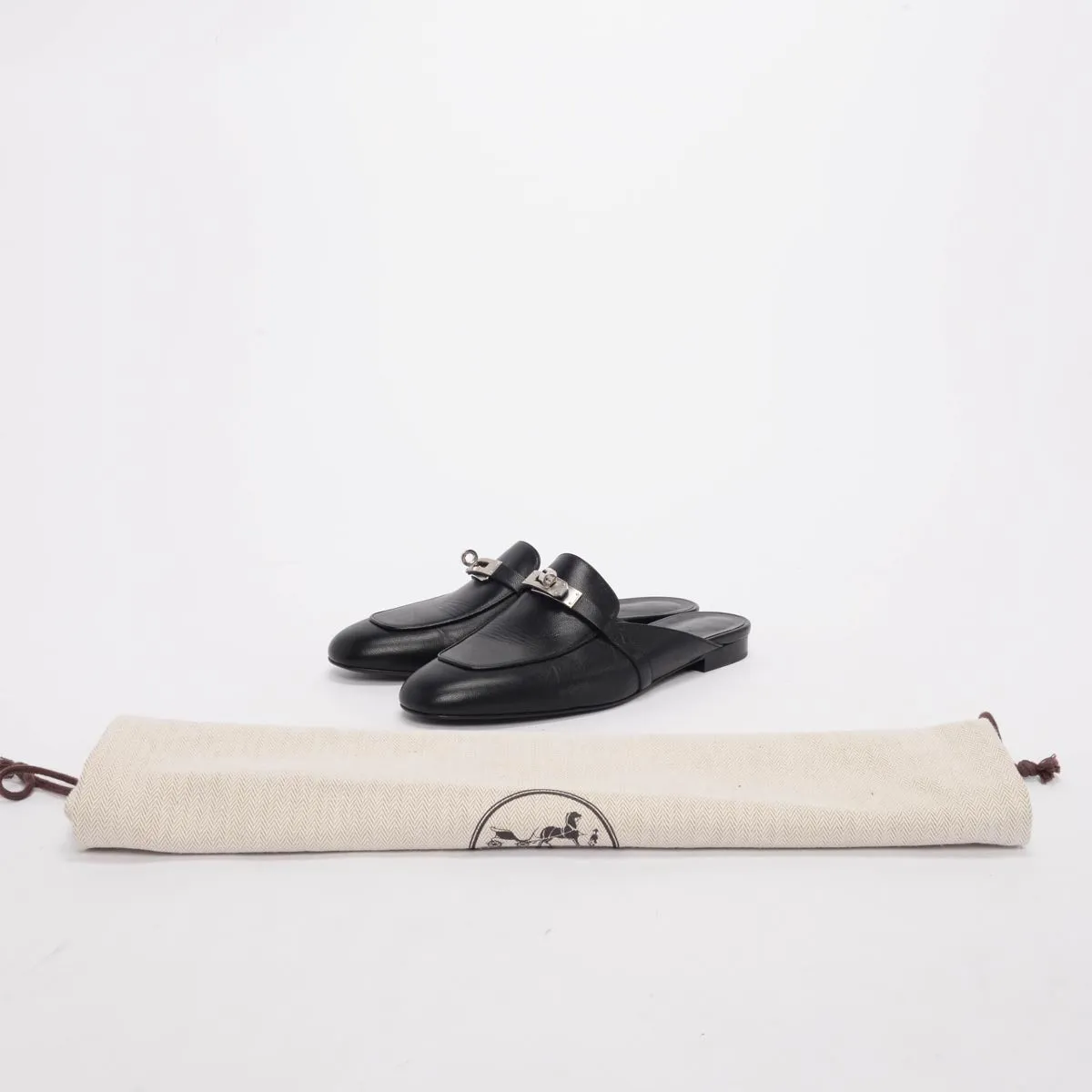Hermes Black Goatskin Oz Mules 41