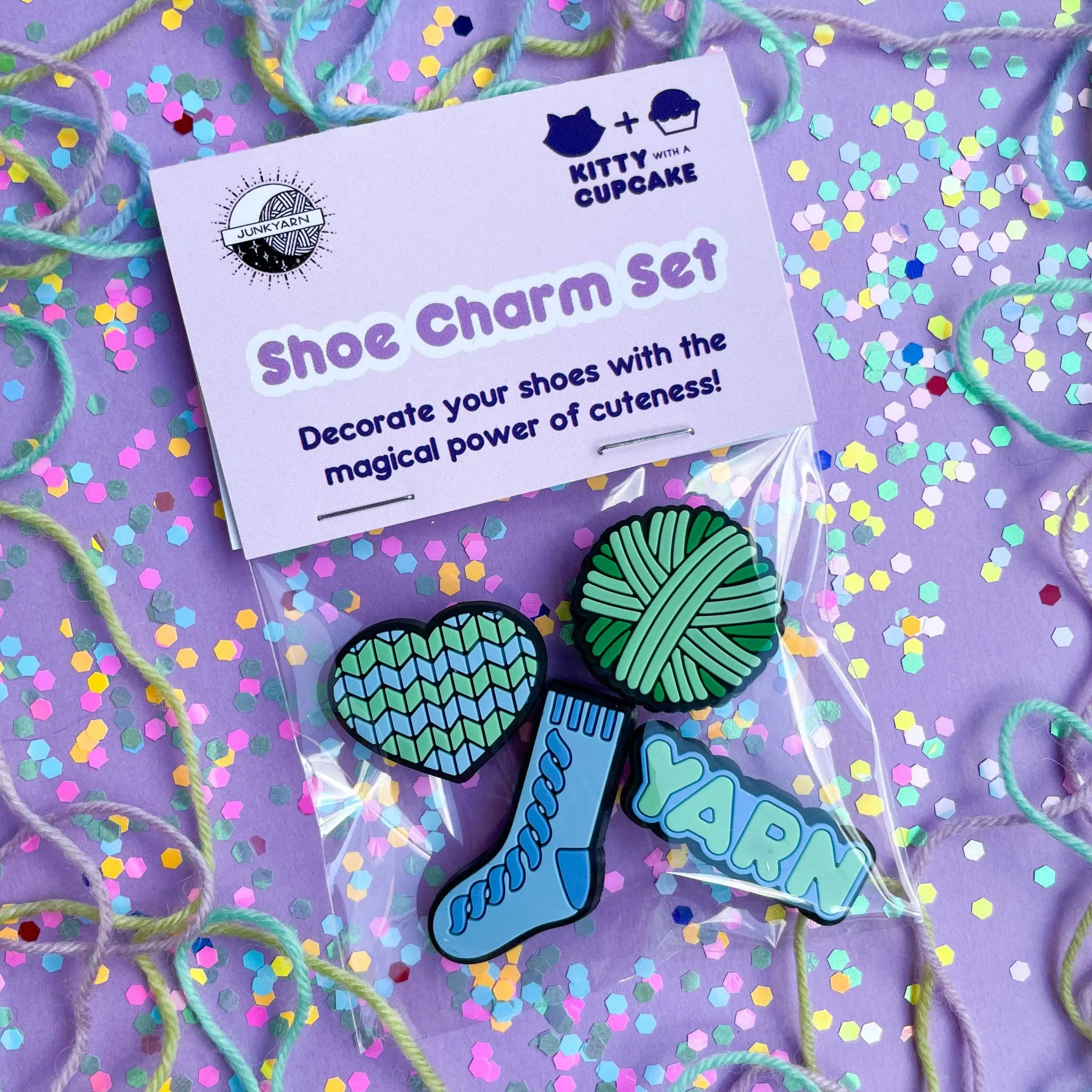 Kitty With A Cupcake - Yarn Love Mint/Blue Shoe Charm Set