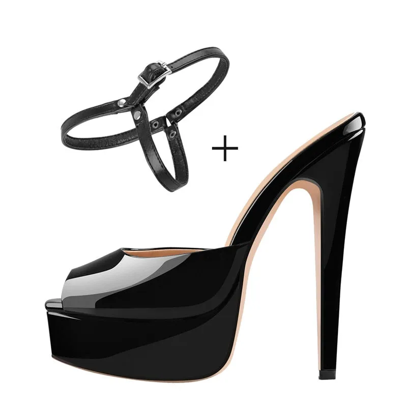 Square Ankle Strap Sling Backs High Heels Sandals