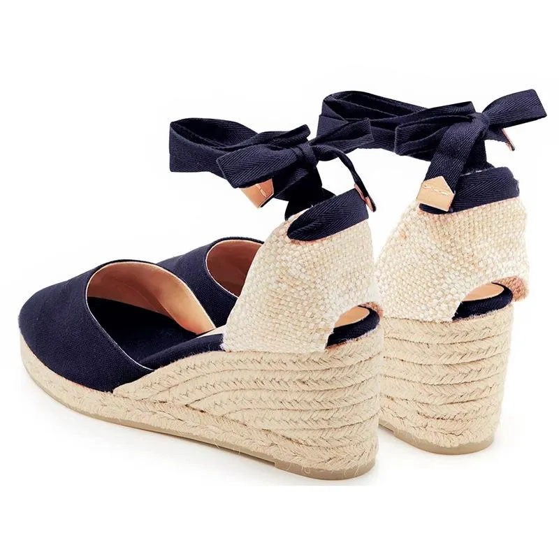 Women's ankle lace-up espadrille wedge sandals boho closed toe sandals